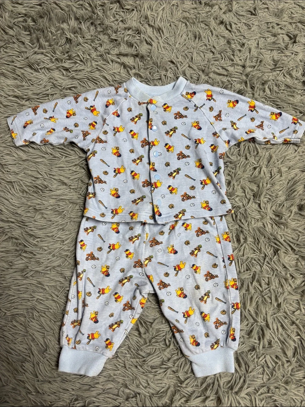Rare Vintage Disney Baby Light Blue Winnie the Pooh Pajama Set